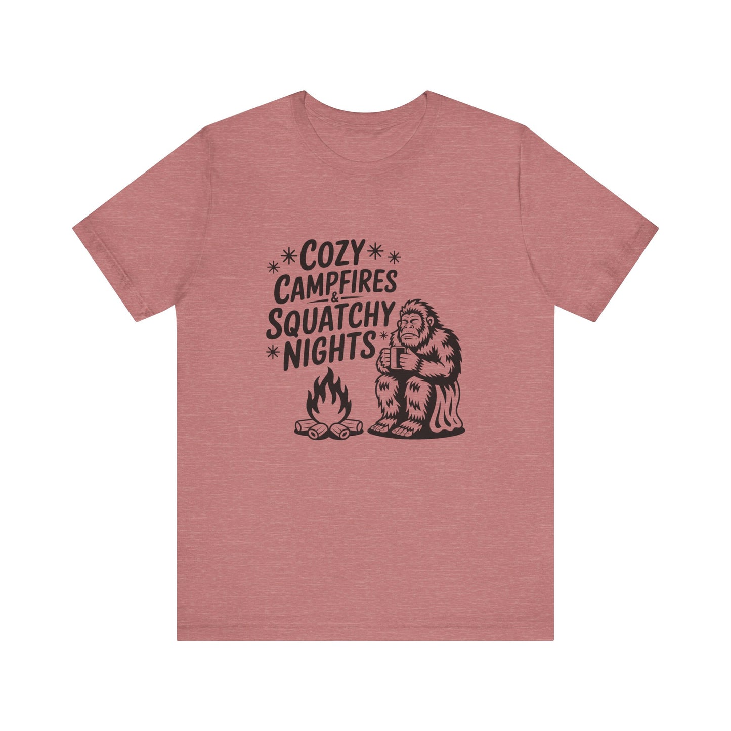 Cozy Campfires Squatchy Nights T-Shirt, Unisex Tee for Campers, Outdoor Adventures, Gifts for Nature Lovers, Summer BBQs, Funny Camping Tee