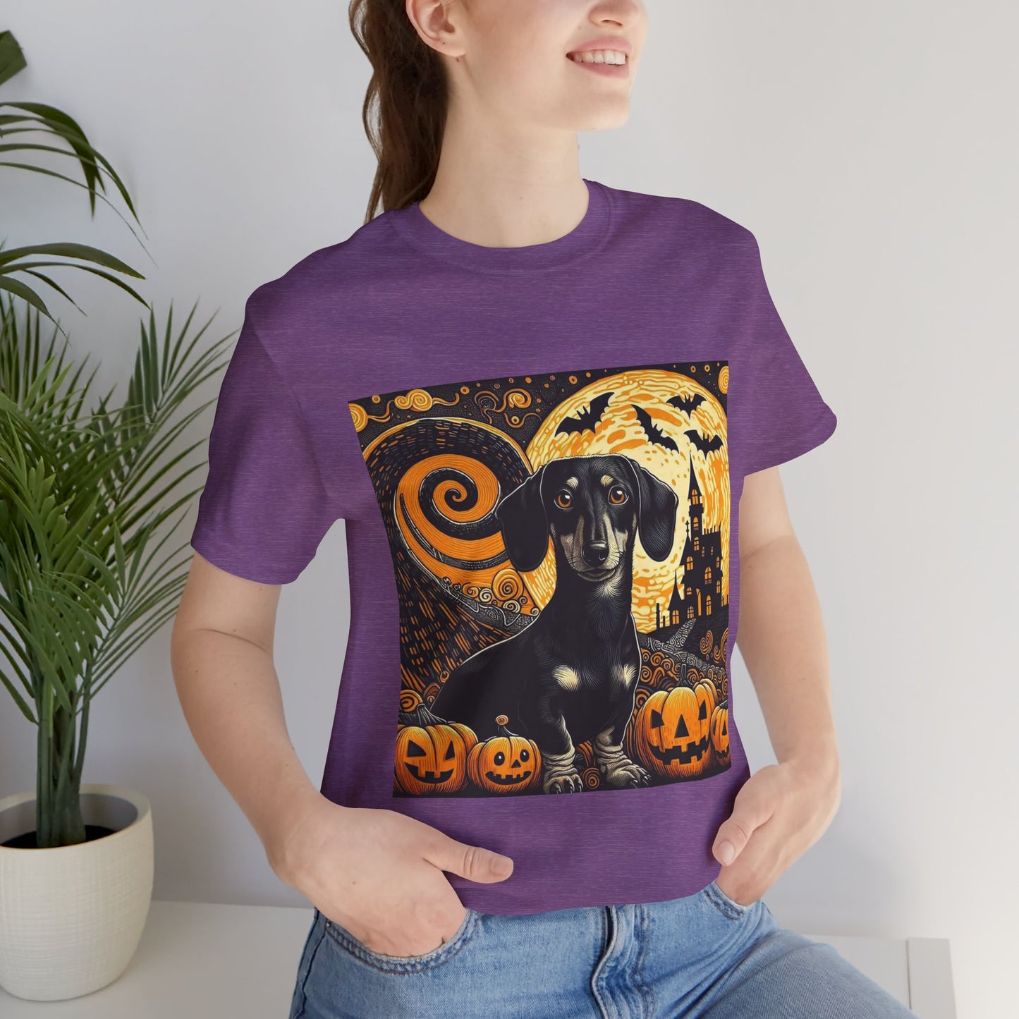 Halloween Dachshund Graphic Tee, Spooky Dog Shirt, Fall T-Shirt, Cute Pet Lover Gift, Unisex Halloween Apparel, Pumpkin Halloween Top