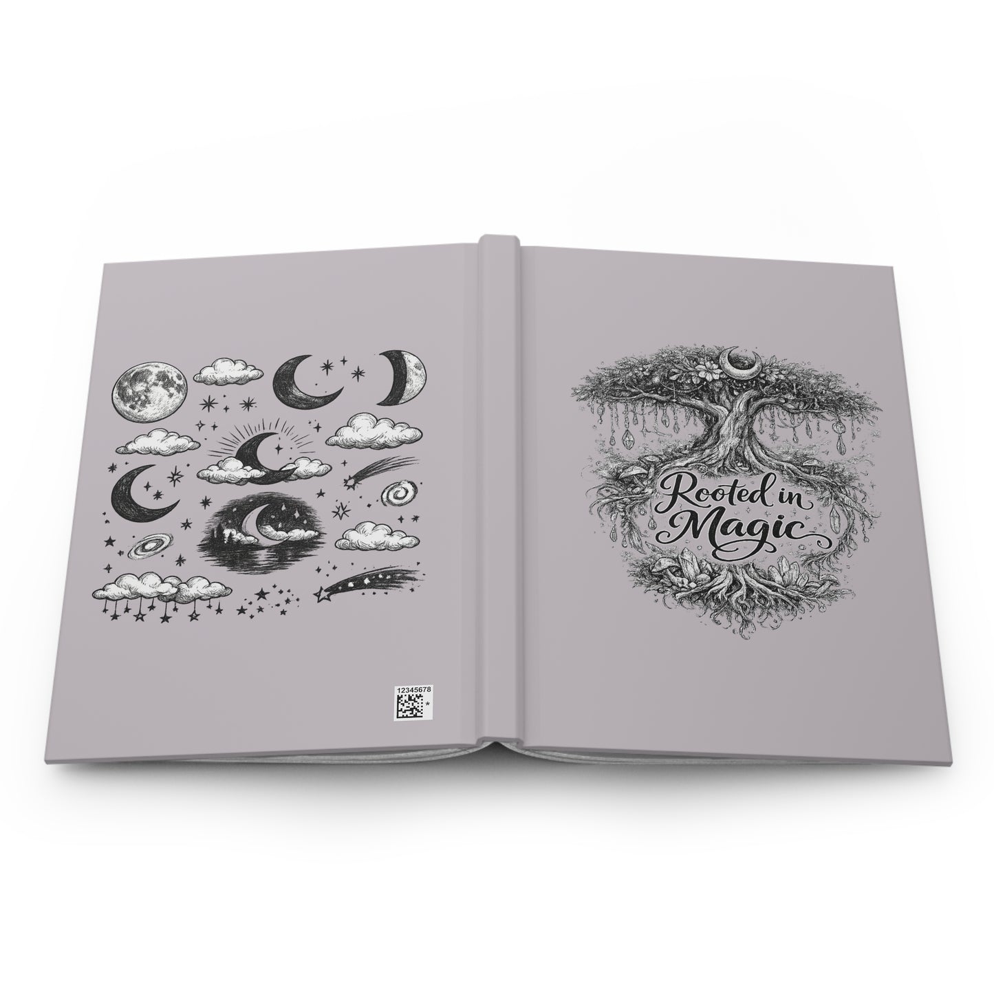 Hardcover Journal — "Rooted in Magic" Tree & Moon Spiritual Notebook