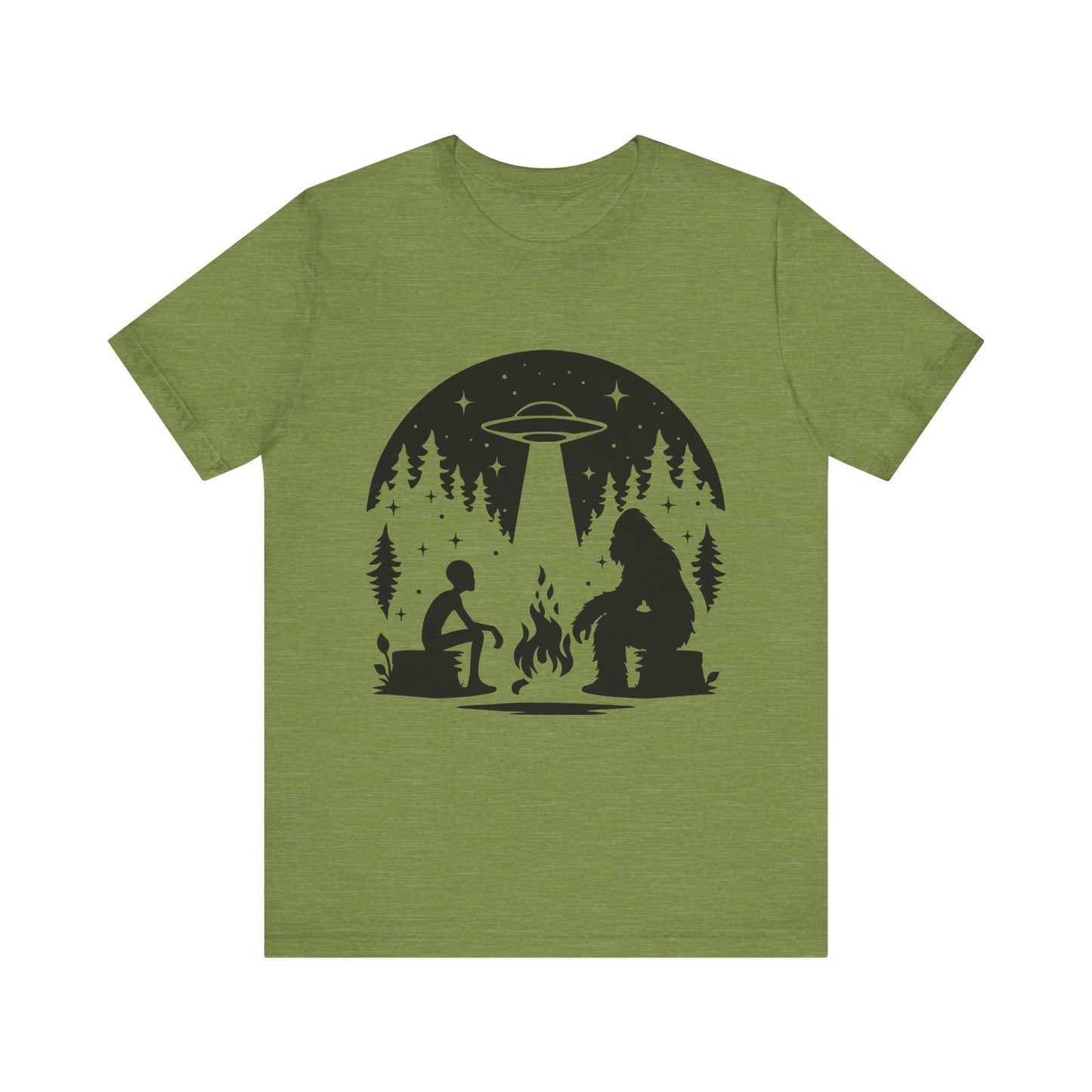 Camping Alien & Bigfoot Unisex Tee, Fun Outdoor Adventure Shirt, Gift for Nature Lovers, Unique Graphic T-Shirt, Summer Camp Outfit