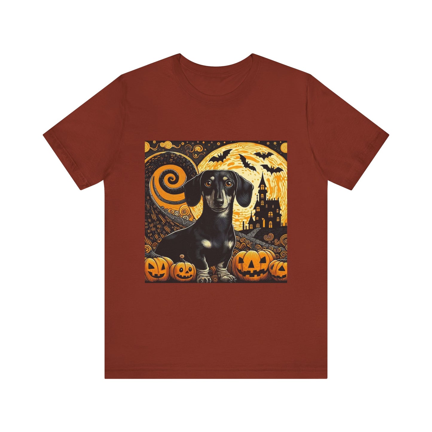 Halloween Dachshund Graphic Tee, Spooky Dog Shirt, Fall T-Shirt, Cute Pet Lover Gift, Unisex Halloween Apparel, Pumpkin Halloween Top