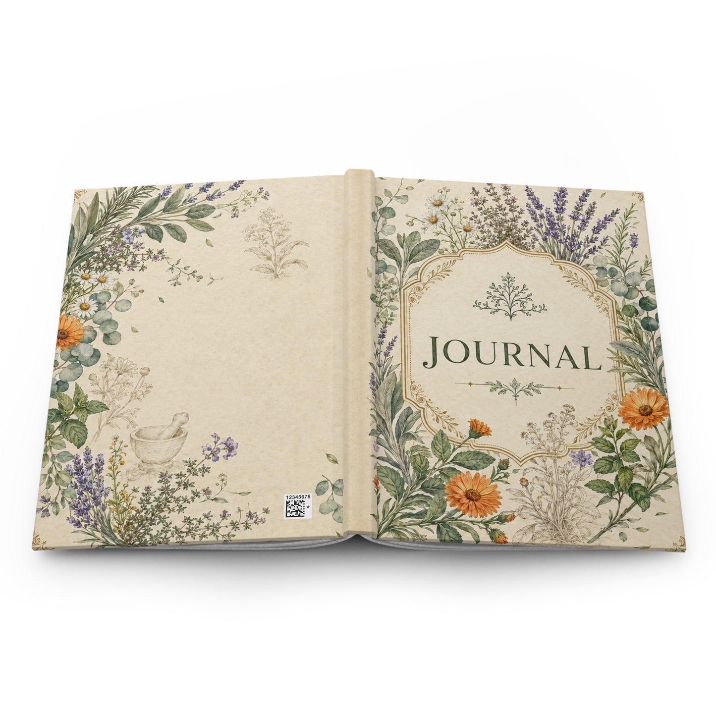 Botanical Floral Hardcover Journal — 'Journal' Vintage Herb Garden Notebook