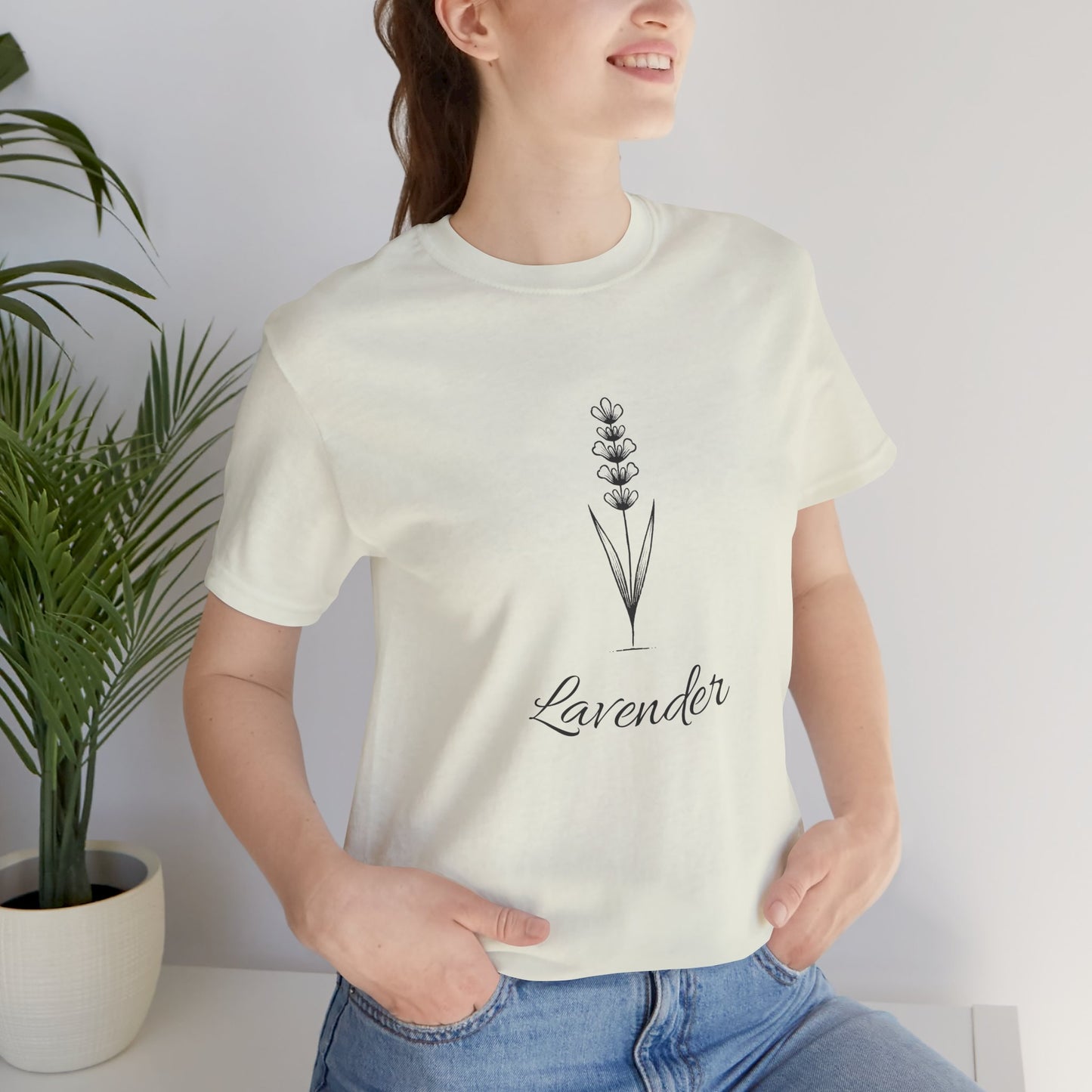 Lavender Unisex Short Sleeve Tee, Floral Graphic Tee, Nature Lover Gift, Minimalist Style Shirt, Eco-Friendly Casual Wear