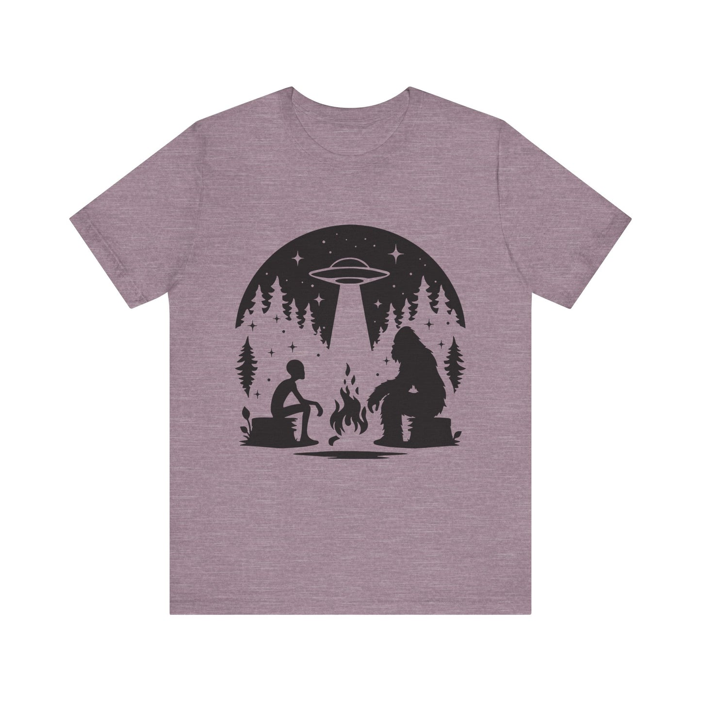 Camping Alien & Bigfoot Unisex Tee, Fun Outdoor Adventure Shirt, Gift for Nature Lovers, Unique Graphic T-Shirt, Summer Camp Outfit