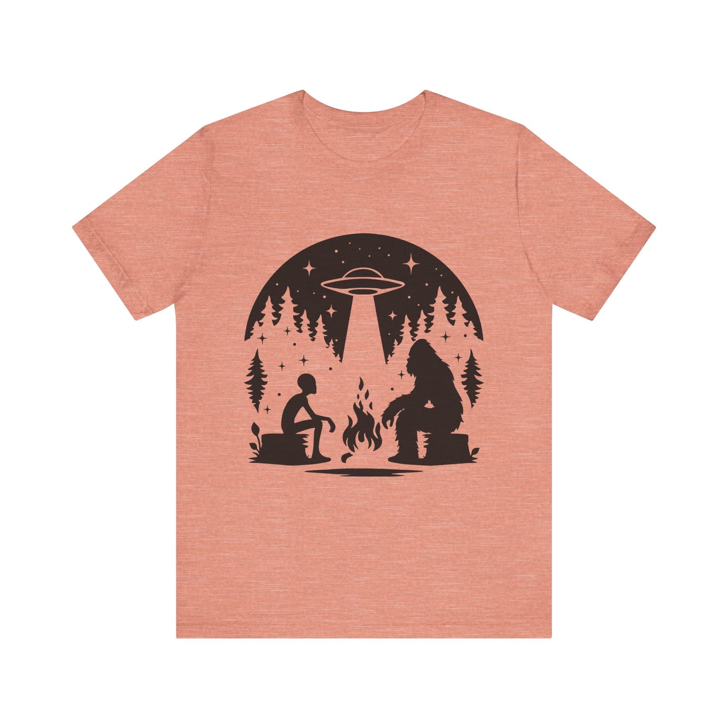 Camping Alien & Bigfoot Unisex Tee, Fun Outdoor Adventure Shirt, Gift for Nature Lovers, Unique Graphic T-Shirt, Summer Camp Outfit