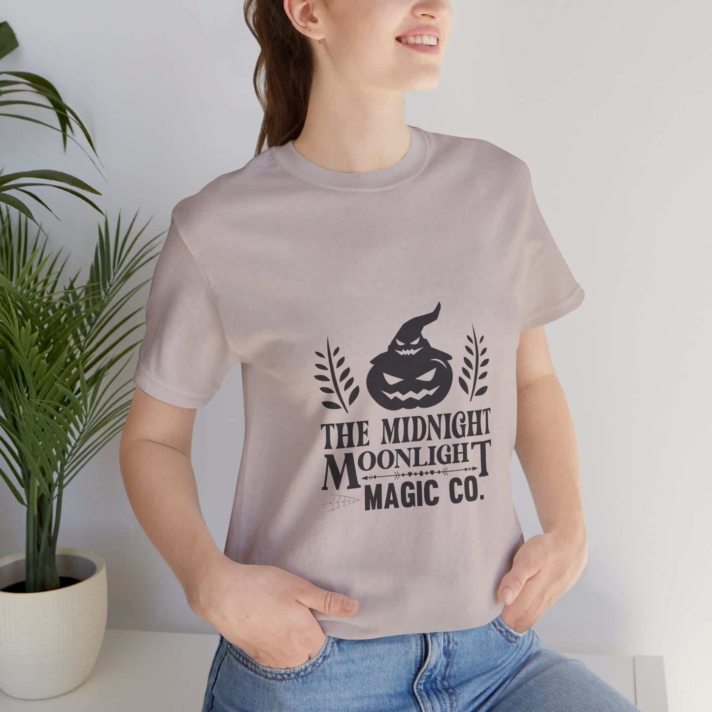 Midnight Moonlight Magic Pumpkin Tee - Unisex Short Sleeve T-Shirt for Halloween Fun