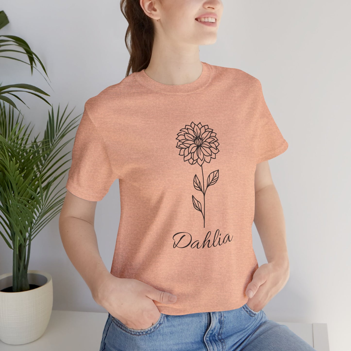 Floral Graphic Tee: Hand-Drawn Dahlia T-Shirt, Nature Lover Gift, Casual Wear, Spring Fashion, Botanical Art Style