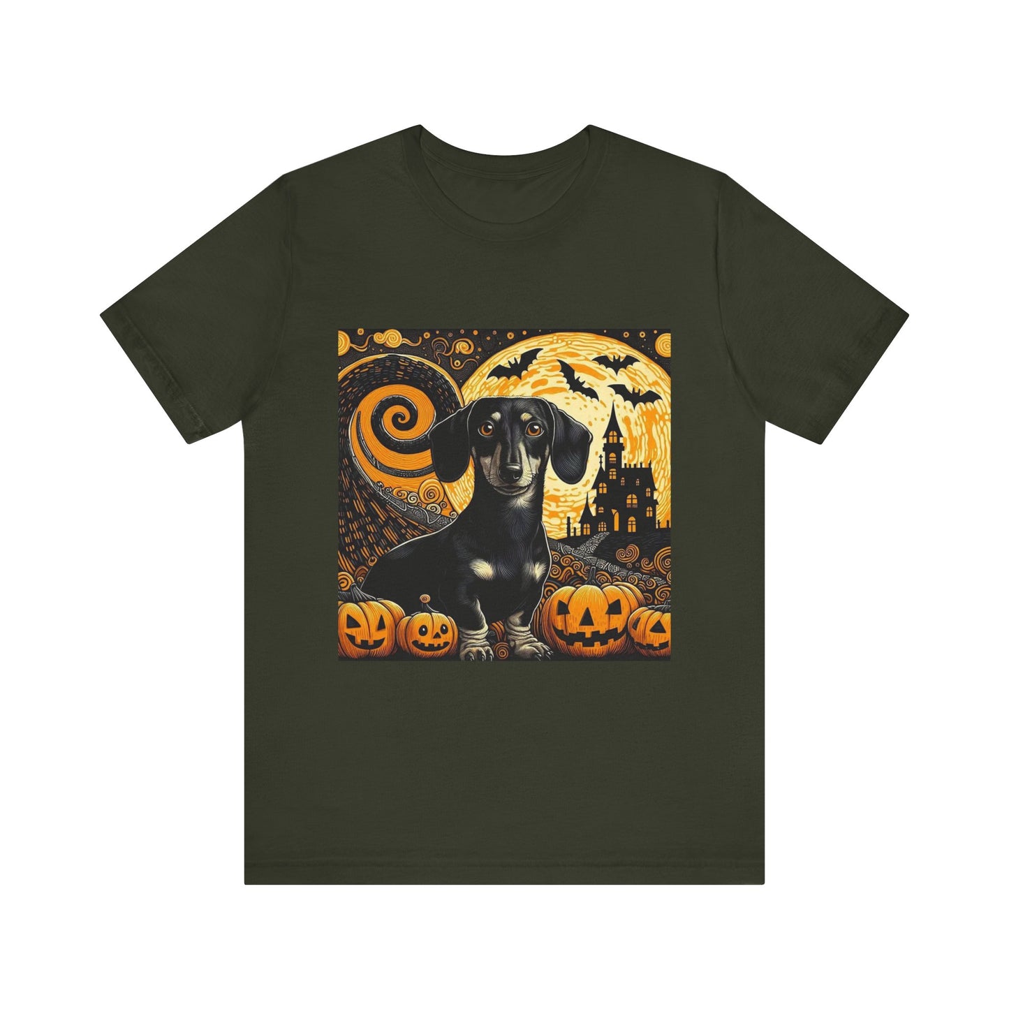 Halloween Dachshund Graphic Tee, Spooky Dog Shirt, Fall T-Shirt, Cute Pet Lover Gift, Unisex Halloween Apparel, Pumpkin Halloween Top