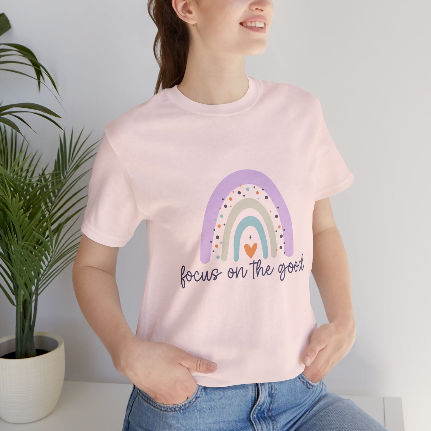 Rainbow Inspirational Tee - Focus on the Good | Positive Vibes T-Shirt, Casual Wear, Gift for Her, Motivational Shirt, Everyday Top