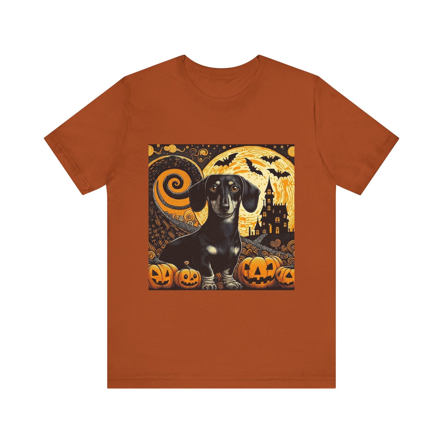 Halloween Dachshund Graphic Tee, Spooky Dog Shirt, Fall T-Shirt, Cute Pet Lover Gift, Unisex Halloween Apparel, Pumpkin Halloween Top
