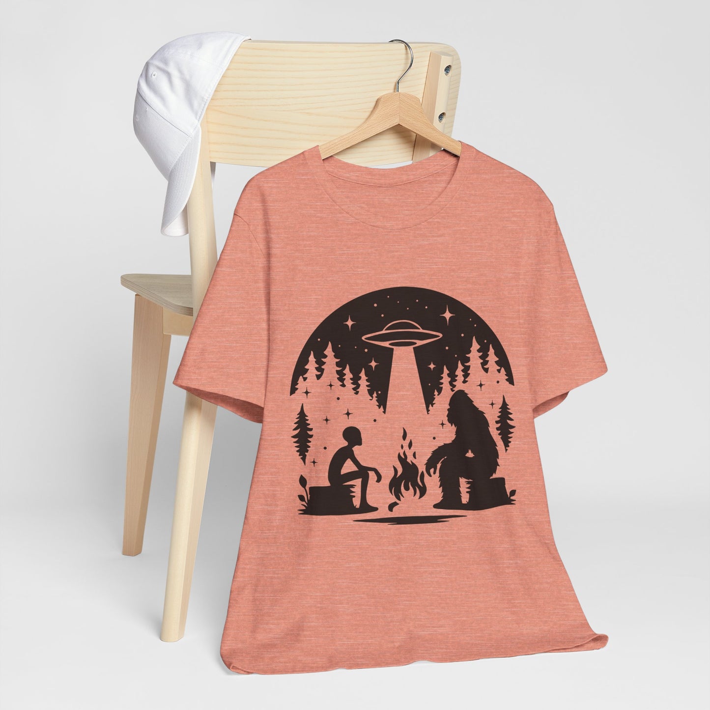 Camping Alien & Bigfoot Unisex Tee, Fun Outdoor Adventure Shirt, Gift for Nature Lovers, Unique Graphic T-Shirt, Summer Camp Outfit