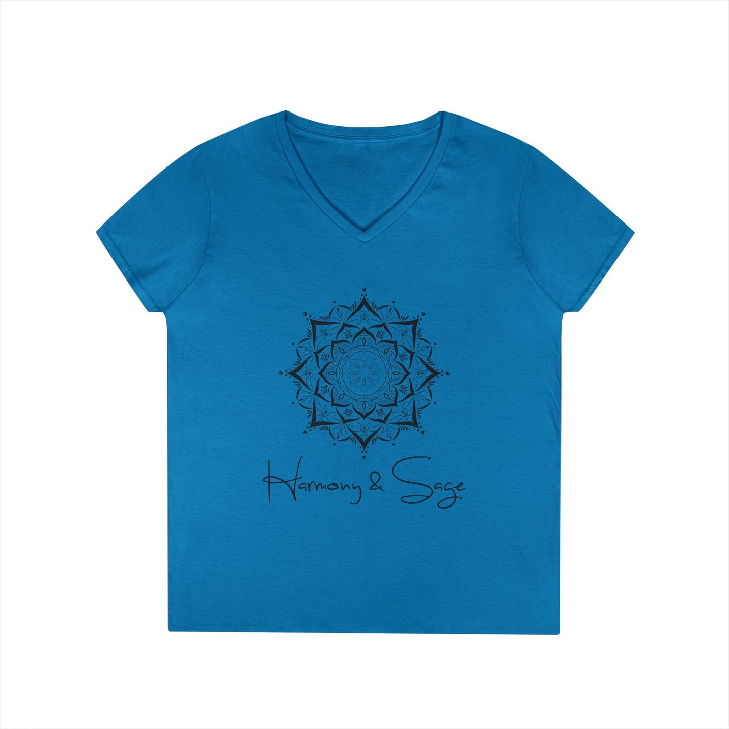 Harmony & Sage V-Neck T-Shirt, Spiritual Gift, Yoga Shirt, Meditation Top, Casual Wear, Mindfulness Apparel