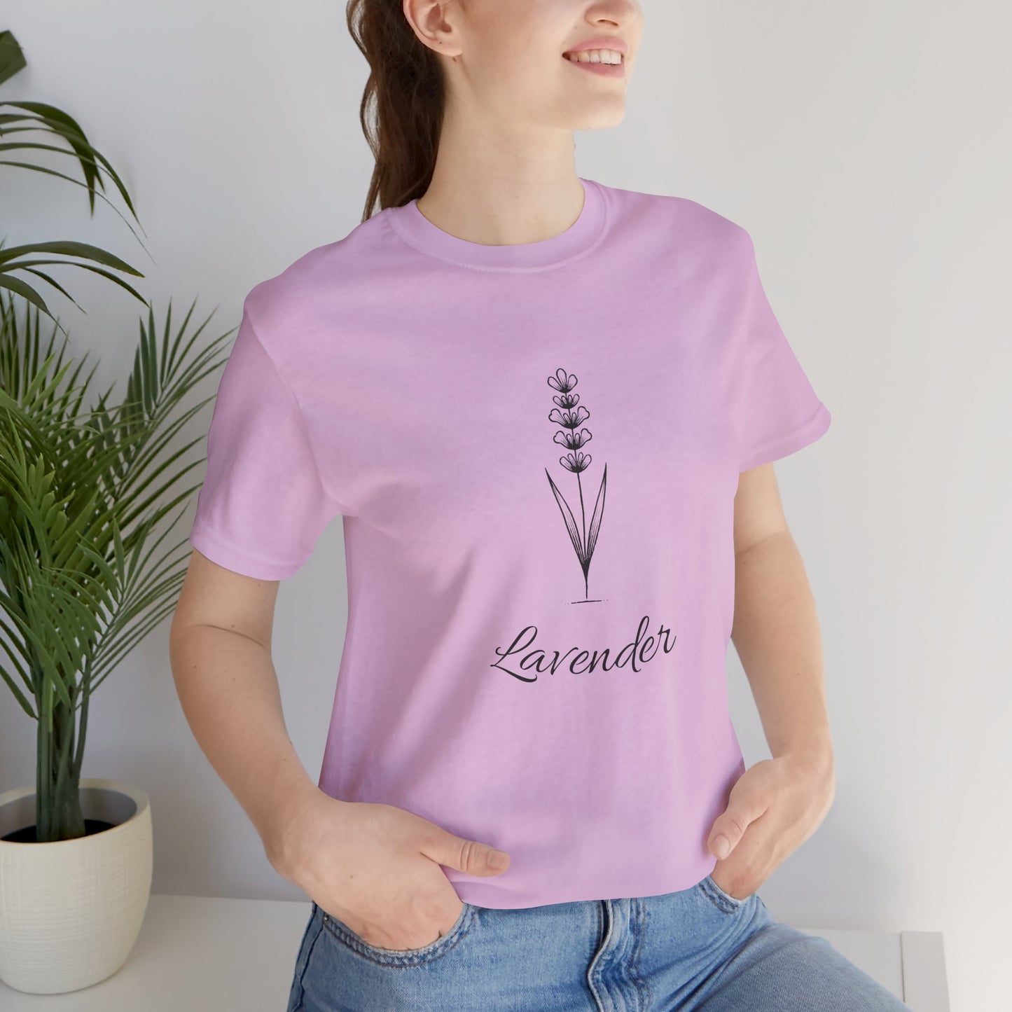 Lavender Unisex Short Sleeve Tee, Floral Graphic Tee, Nature Lover Gift, Minimalist Style Shirt, Eco-Friendly Casual Wear
