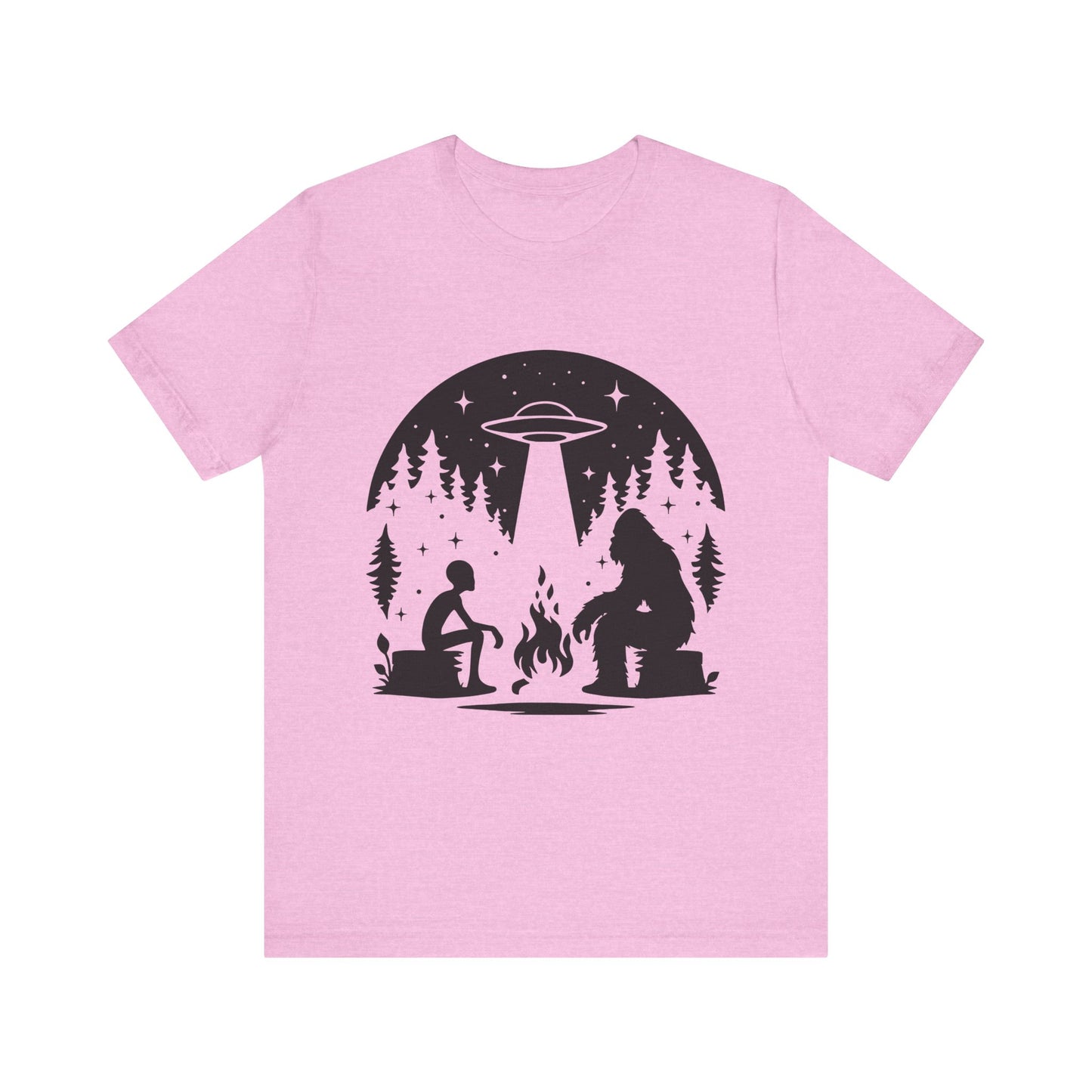 Camping Alien & Bigfoot Unisex Tee, Fun Outdoor Adventure Shirt, Gift for Nature Lovers, Unique Graphic T-Shirt, Summer Camp Outfit