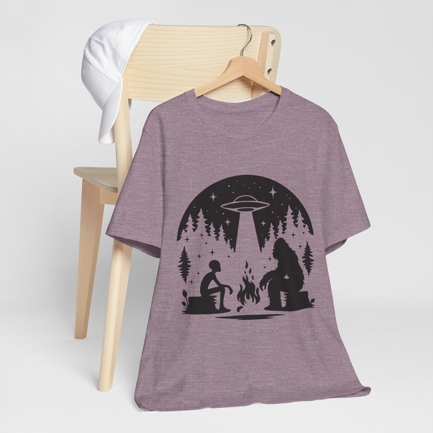 Camping Alien & Bigfoot Unisex Tee, Fun Outdoor Adventure Shirt, Gift for Nature Lovers, Unique Graphic T-Shirt, Summer Camp Outfit
