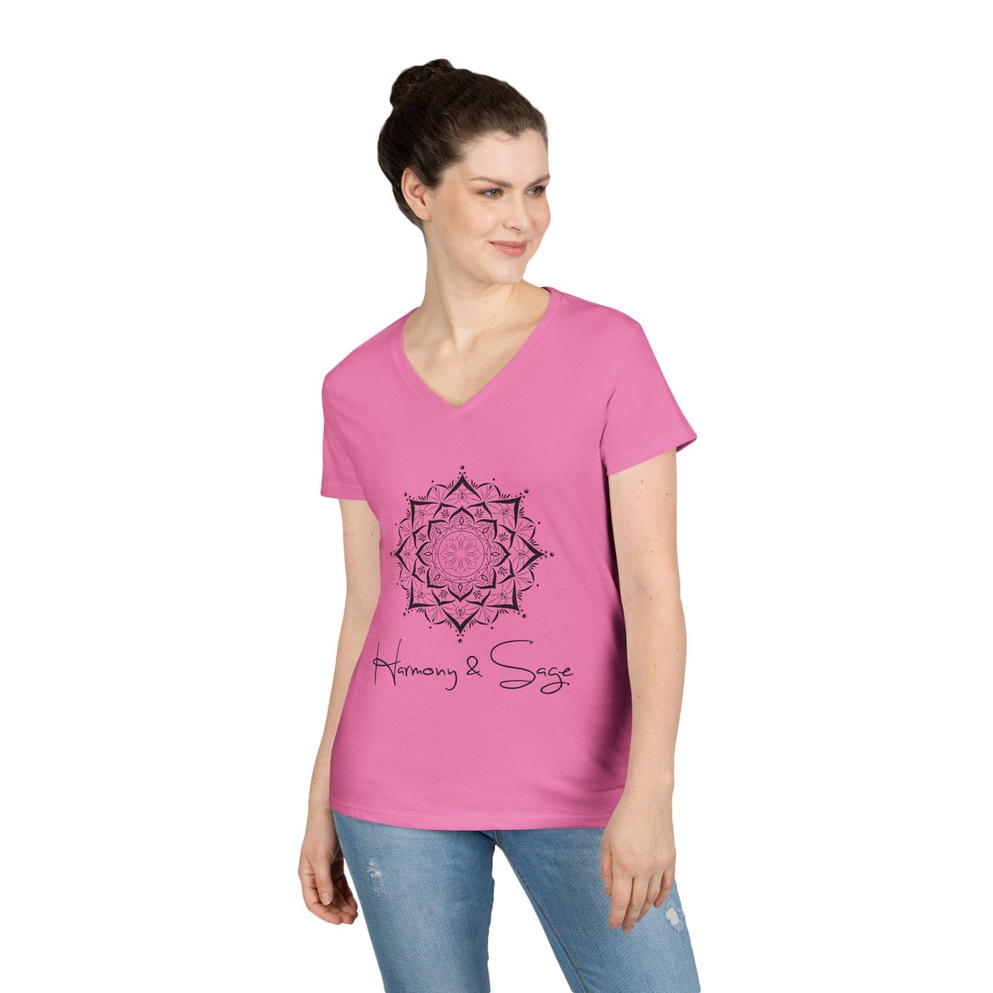 Harmony & Sage V-Neck T-Shirt, Spiritual Gift, Yoga Shirt, Meditation Top, Casual Wear, Mindfulness Apparel
