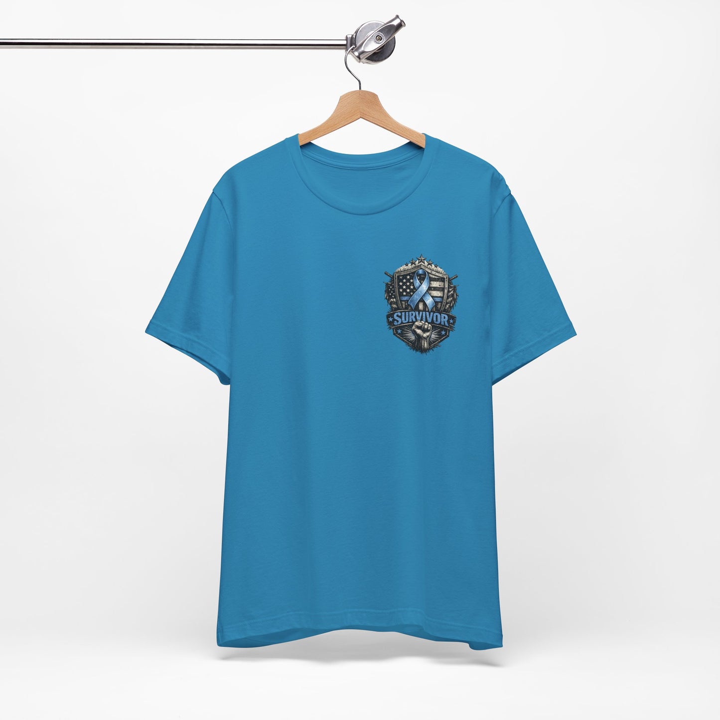 Survivor Blue Flag Shield T-Shirt, Prostate Cancer