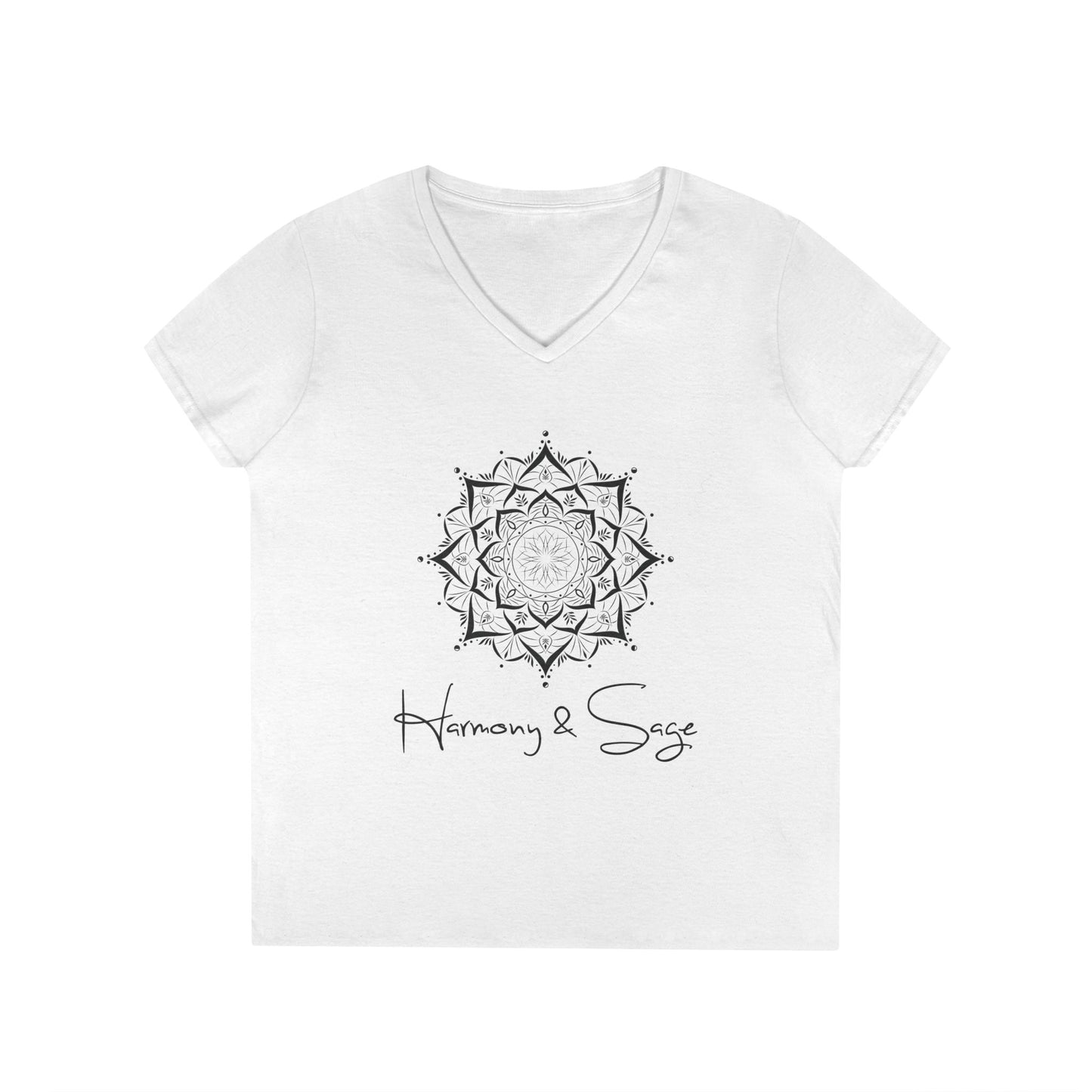 Harmony & Sage V-Neck T-Shirt, Spiritual Gift, Yoga Shirt, Meditation Top, Casual Wear, Mindfulness Apparel