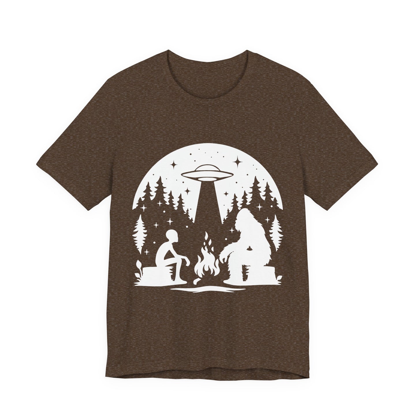 Camping Alien & Bigfoot Unisex Tee, Fun Outdoor Adventure Shirt, Gift for Nature Lovers, Unique Graphic T-Shirt, Summer Camp Outfit