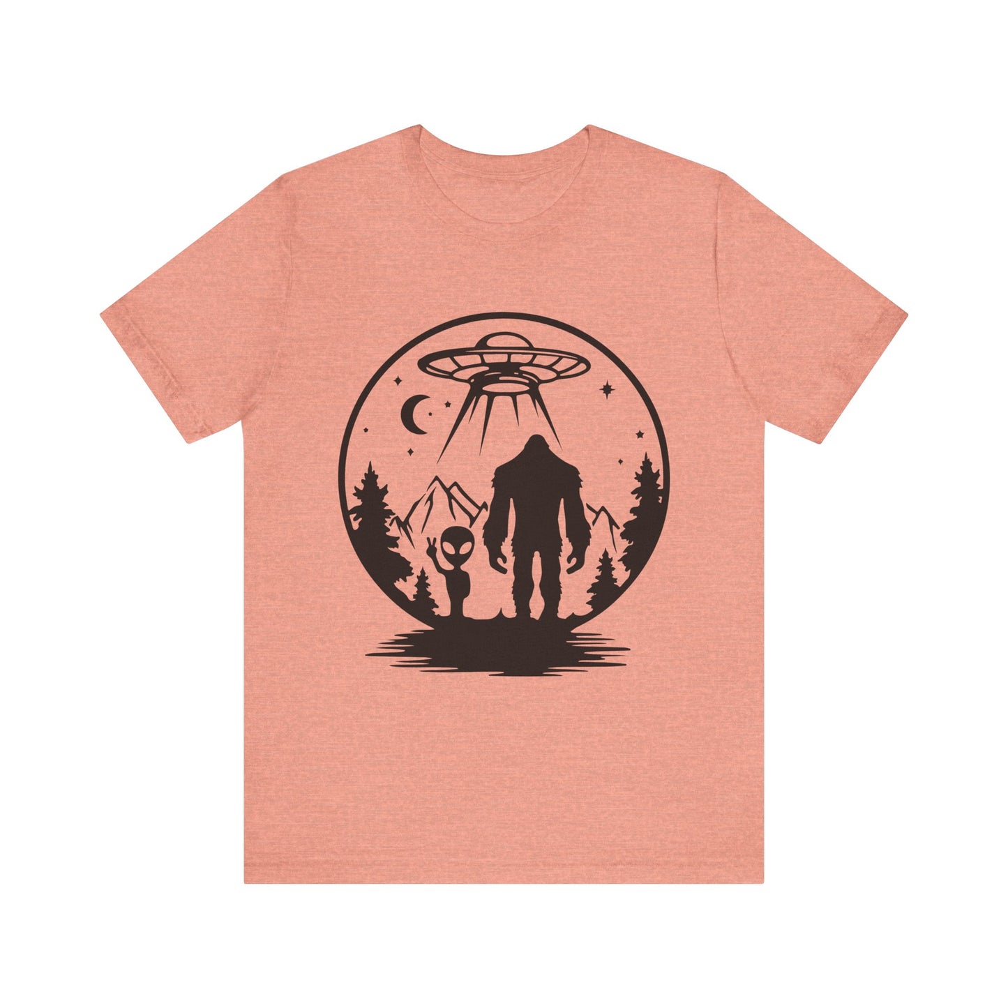 Mystical Bigfoot & Alien Tee - Unisex Jersey Shirt for Adventure Lovers, Nature T-Shirt, Gift for UFO Enthusiasts, Outdoorsy Style