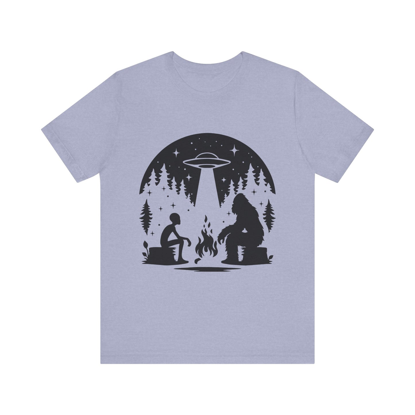 Camping Alien & Bigfoot Unisex Tee, Fun Outdoor Adventure Shirt, Gift for Nature Lovers, Unique Graphic T-Shirt, Summer Camp Outfit