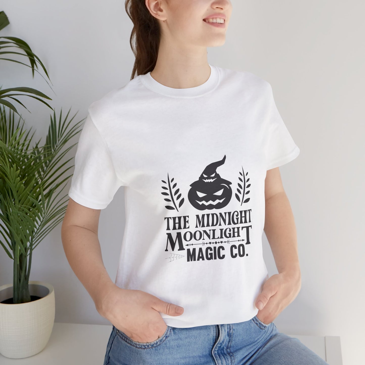 Midnight Moonlight Magic Pumpkin Tee - Unisex Short Sleeve T-Shirt for Halloween Fun