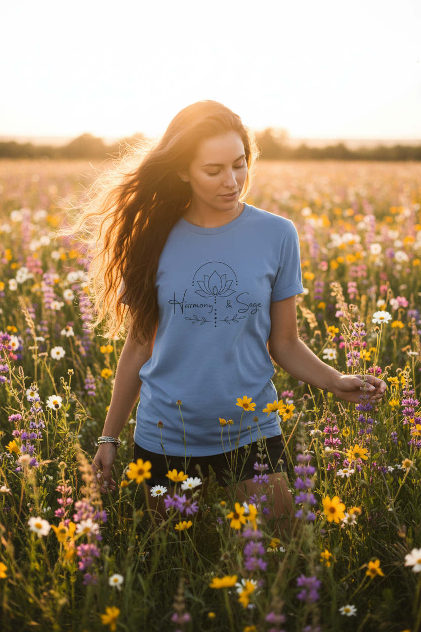 Harmony & Sage Tee — Lotus Graphic Mindful T-Shirt ("Created with Intention, Inspired by Nature")