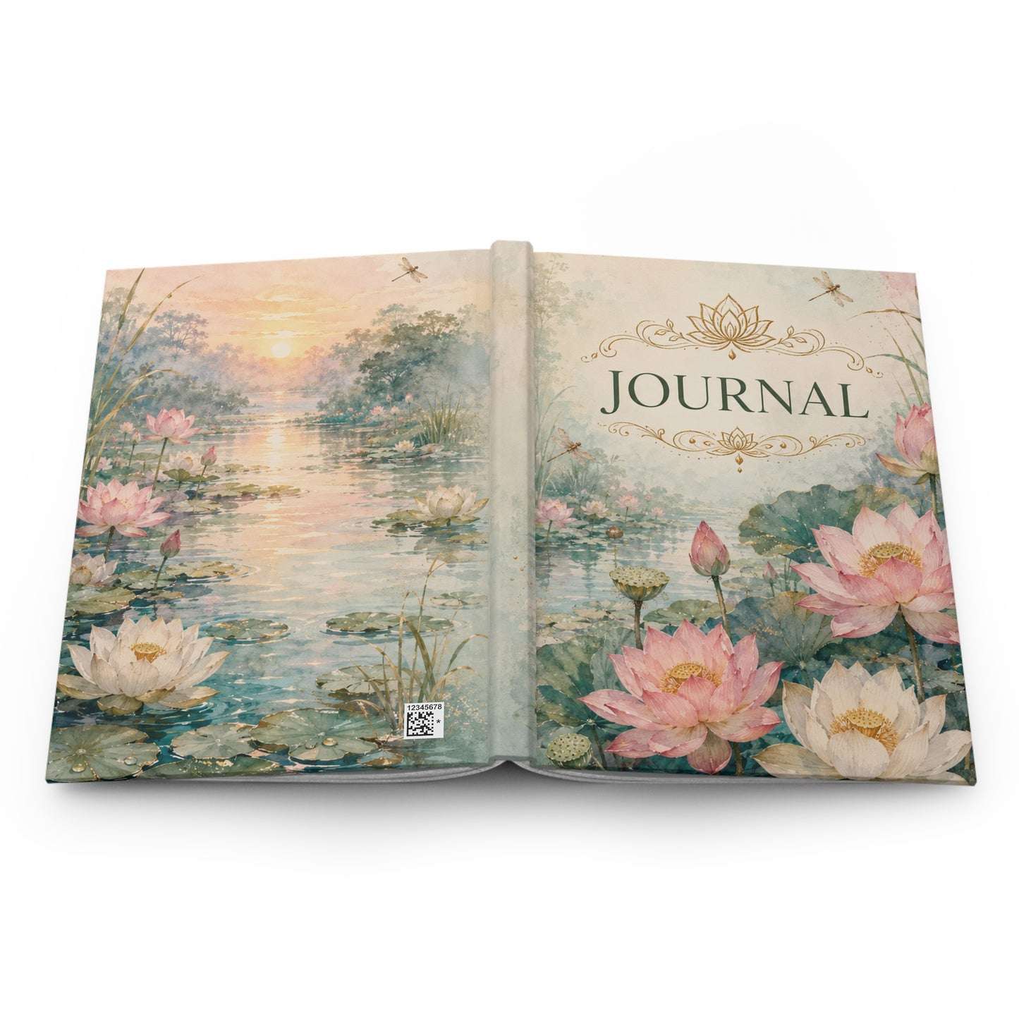 Lotus Watercolor Hardcover Journal — Floral Sunrise Meditation Notebook