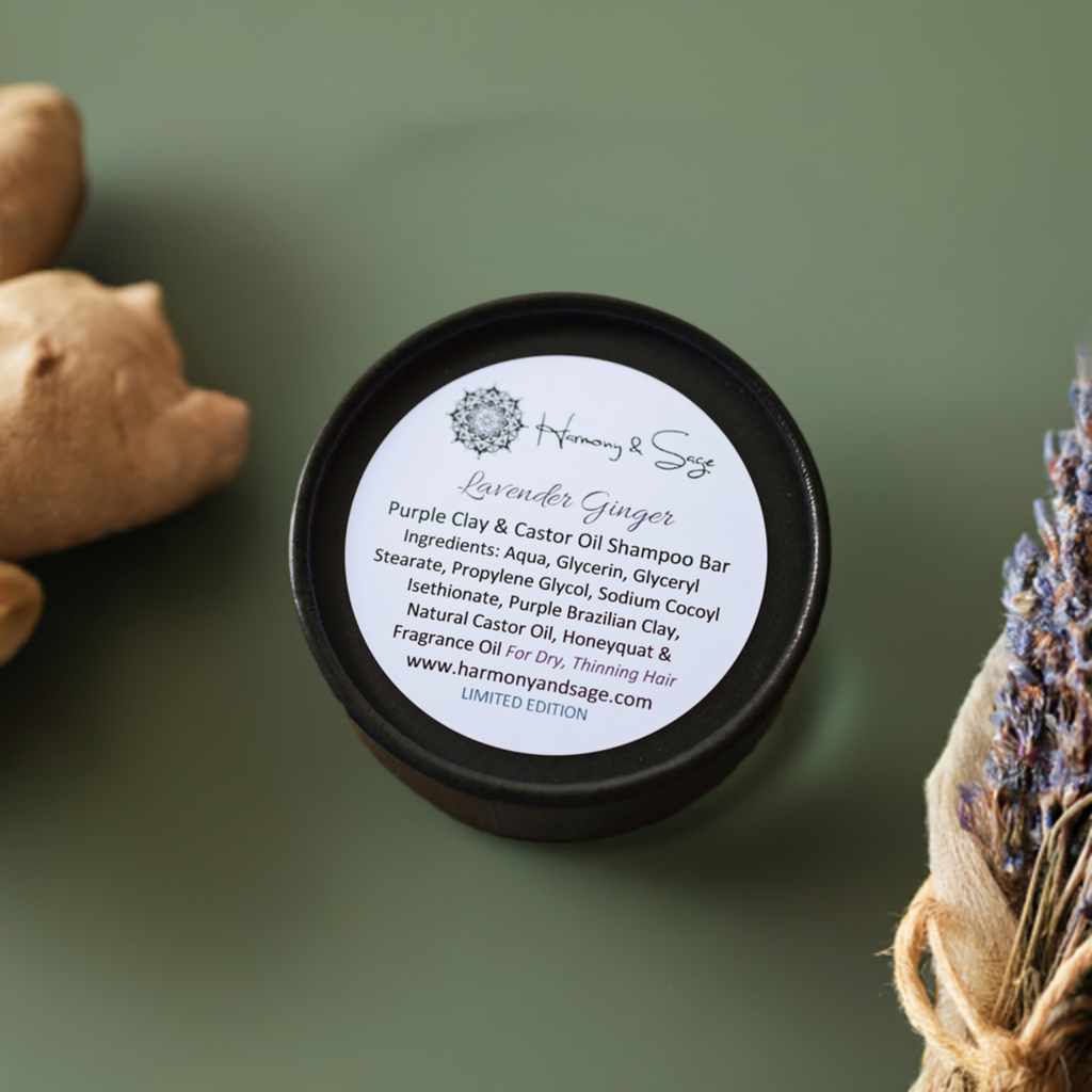 Purple Brazilian Clay & Castor Oil Shampoo Bar for Dry or Thinning Hair 3 oz (Lavender Ginger) LIMITED EDITION