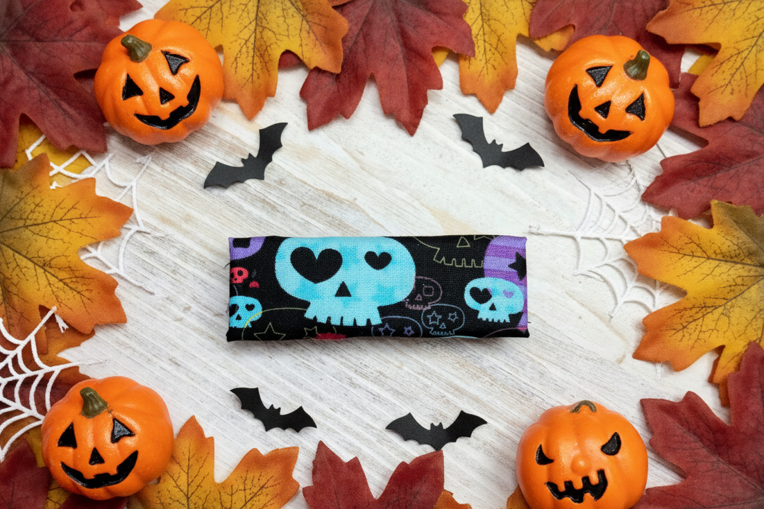 Cute Skull Hair Clip, Leather Lined, 3.25", Barrette, Halloween