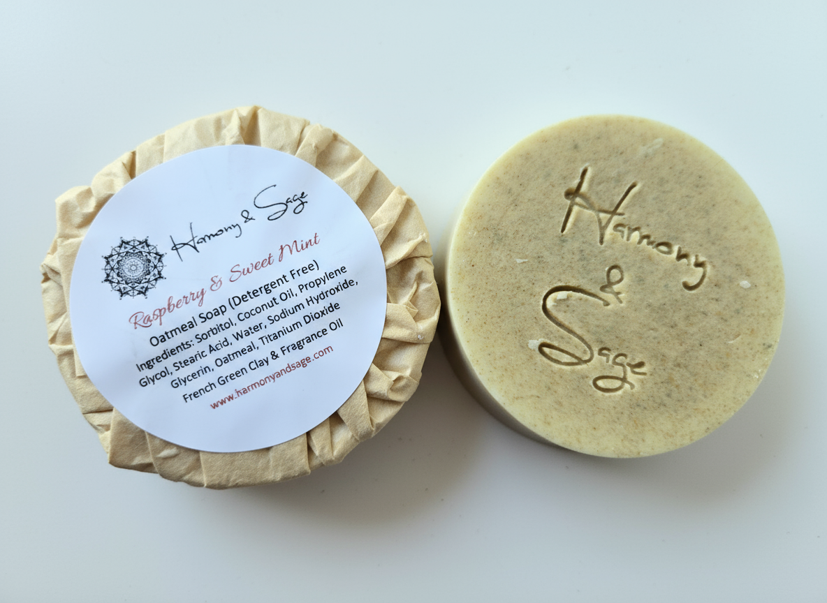 Raspberry & Sweet Mint Oatmeal Soap (Detergent Free), Stinging Nettle Soap, French Green Clay Soap, Soothing Soap