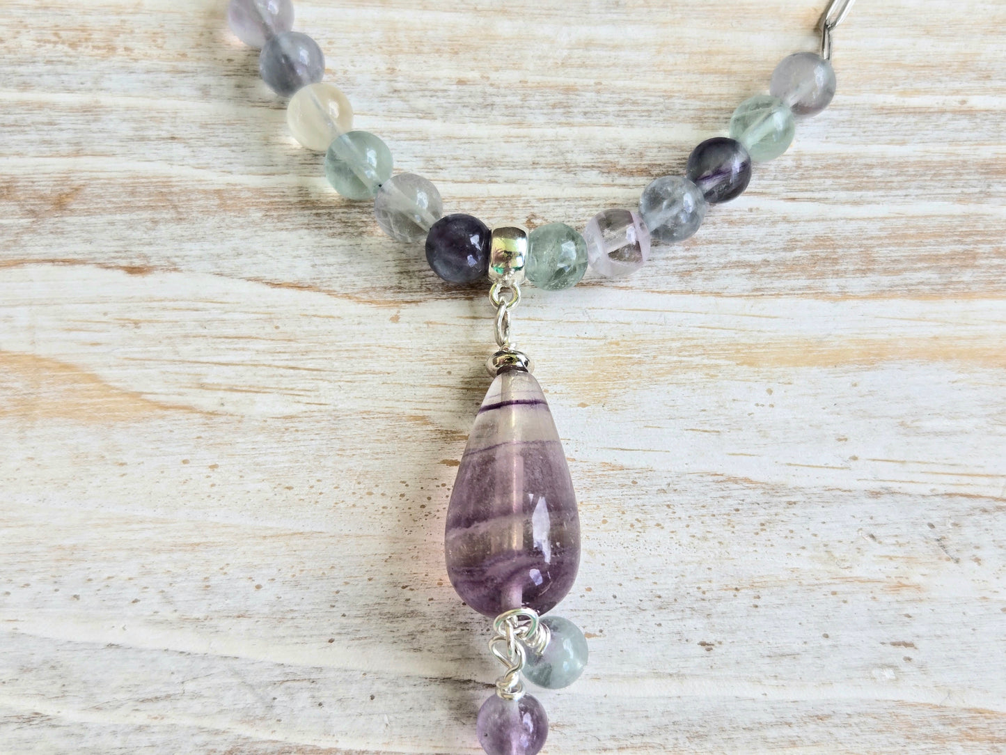 Fluorite Healing Steel Paperclip Necklace