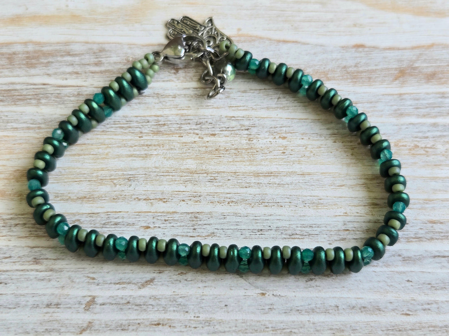 Emerald Green Quartz(Prasiolite) Handbeaded Healing Bracelet