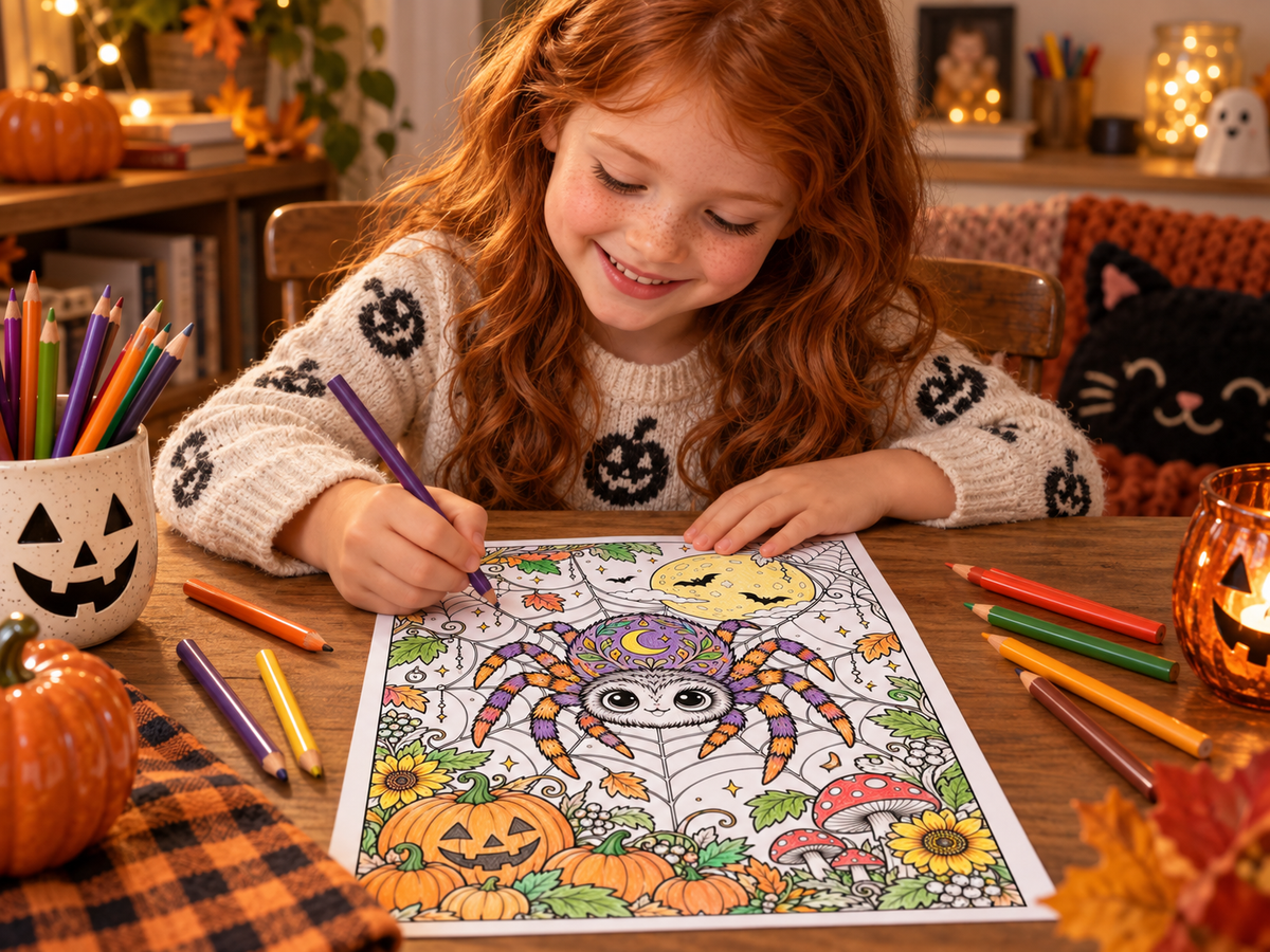 Digital Coloring Pages, Halloween Downloadable, Kids Coloring Pages, All Ages