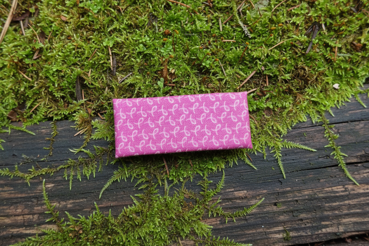 Breast Cancer Hair Clip, Pink Ribbon French Hair Clip, Fabric Clip, 2.50 Inch, Rectangle, Leather Lined Barrette