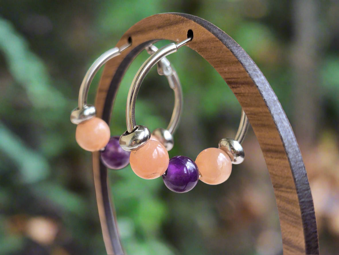 Peach Moonstone Hoop Earrings