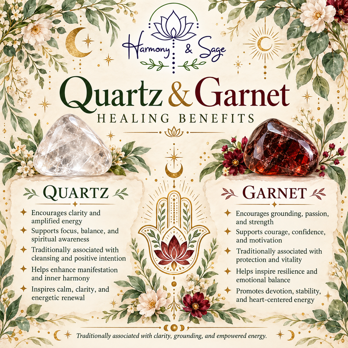 Hamsa with Lotus Quartz & Garnet Gemstone Bracelet, Inner Peace