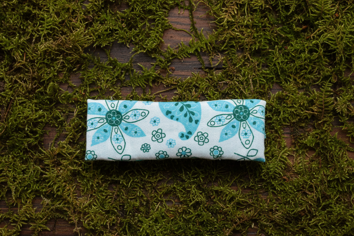 Vintage Blue Paisley Hair Clip, Leather Lined, Blue Floral, 3.25" Barrette