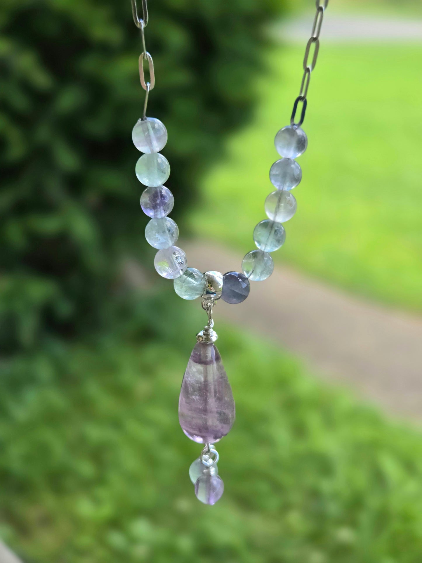 Fluorite Healing Steel Paperclip Necklace