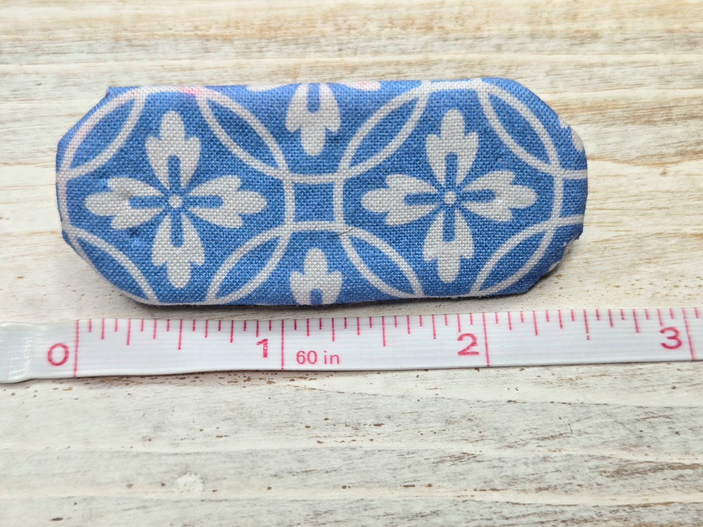 Blue Floral French Hair Clip, Fabric Clip, 2.5 Inch, Oval