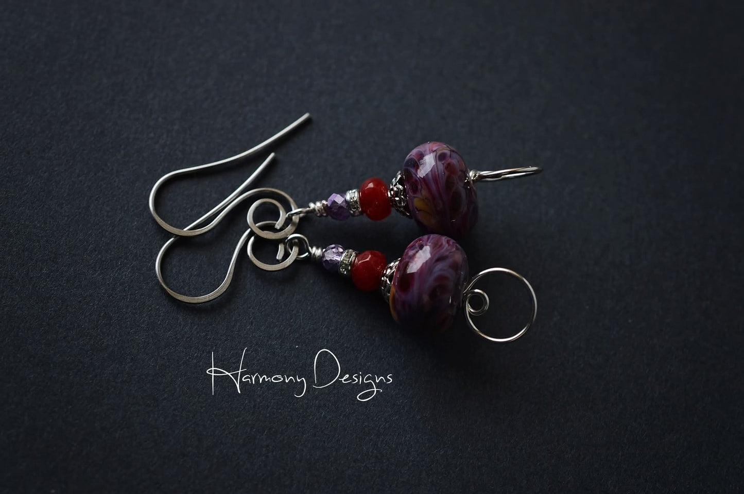 Ruby Lampwork Earrings, Healing Jewelry, Bohemian Style Jewelry, French Hook