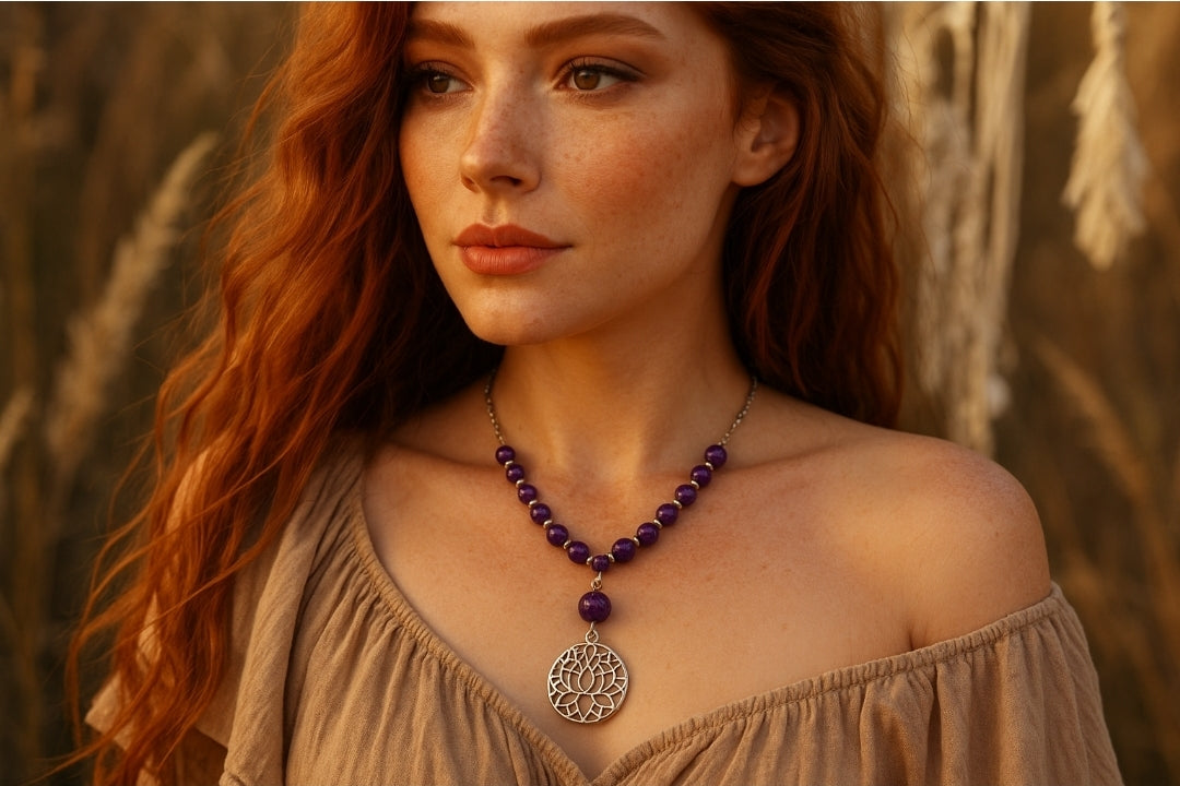 Purple Dragons Vein Lotus Healing Necklace