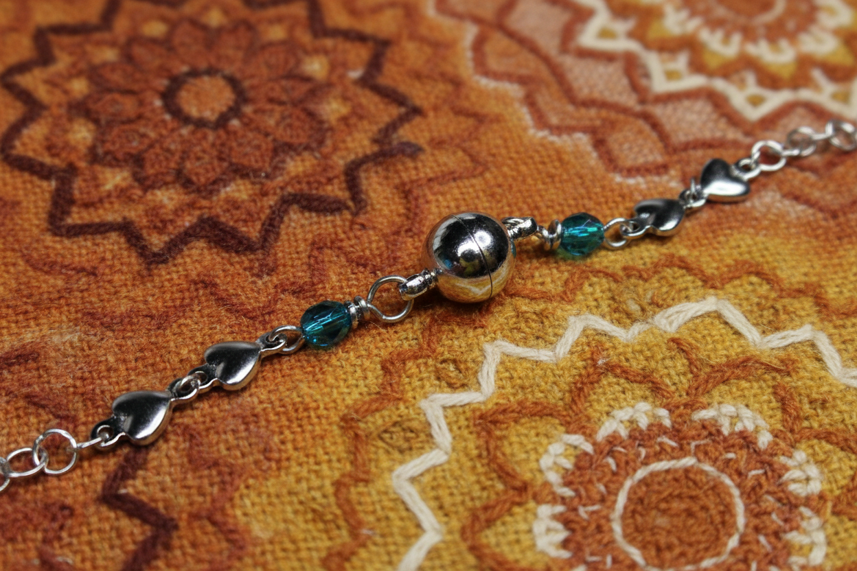 Steel Heart Bracelet, Teal Czech, Minimalist, Heart, Magnetic Clasp