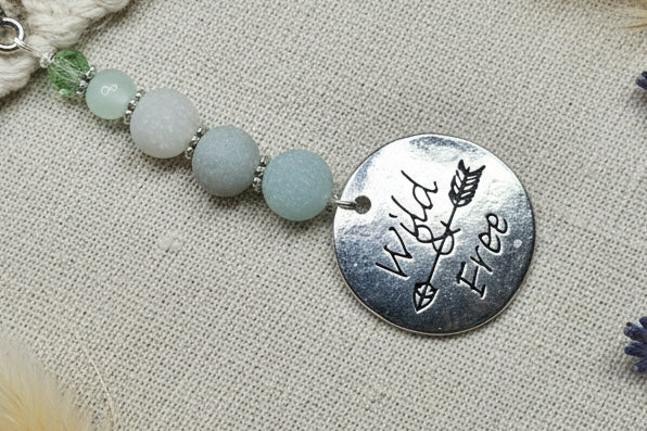 Keychain, Purse Charm, Gemstone Beaded Chain, Zipper Pull, Amazonite Wild And Free