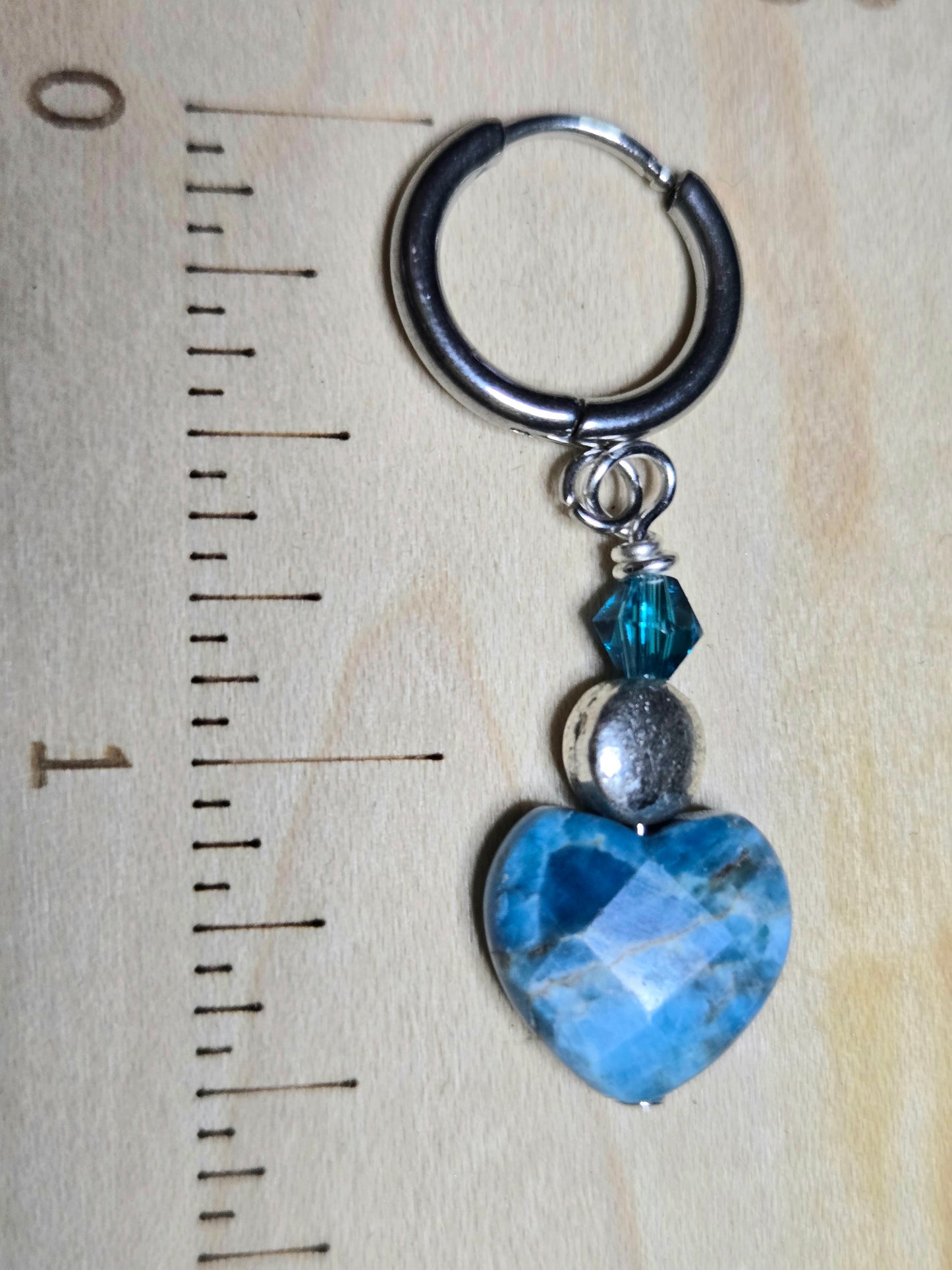Blue Apatite Faceted Heart Hoop Earrings (Steel)