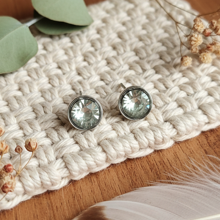 Gray Swarovski Crystal Post Earrings, 6.3mm, 8mm Setting
