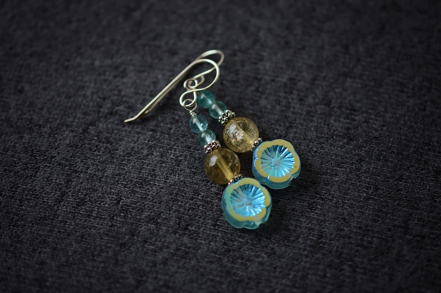 Sterling Silver Citrine & Apatite Flower Earrings, Clearance