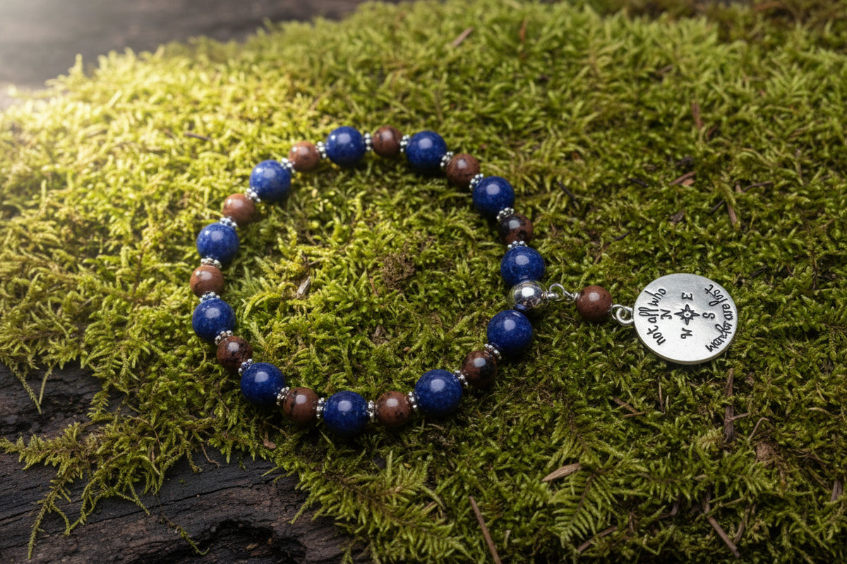 Lapis & Mahogany Obsidian Gemstone Bracelet, Wander Stretch Bracelet