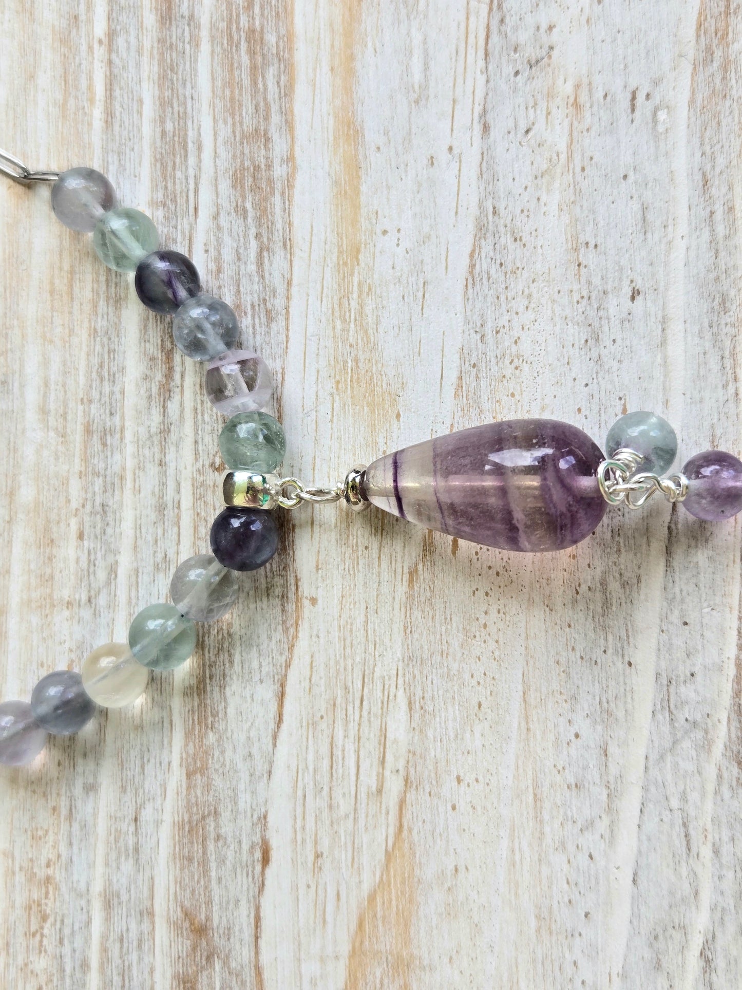 Fluorite Healing Steel Paperclip Necklace