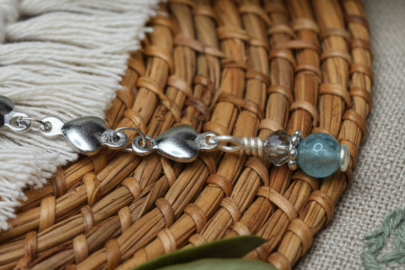 Steel Heart Bracelet, Apatite Gemstone, Minimalist, Heart